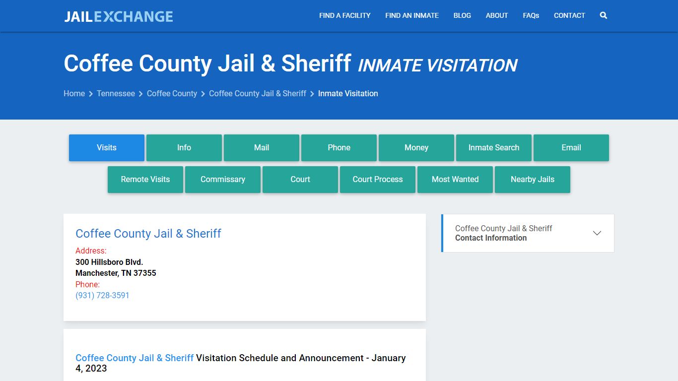 Inmate Visitation - Coffee County Jail & Sheriff, TN - Jail Exchange