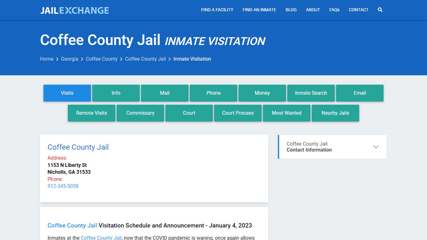 Inmate Visitation - Coffee County Jail, GA - Jail Exchange