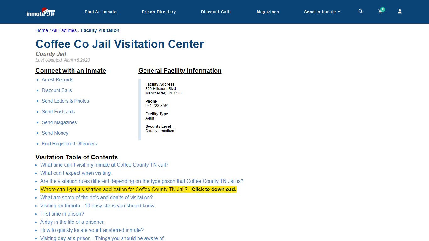 Coffee County TN Jail | Visitation, dress code & visiting hours - InmateAid